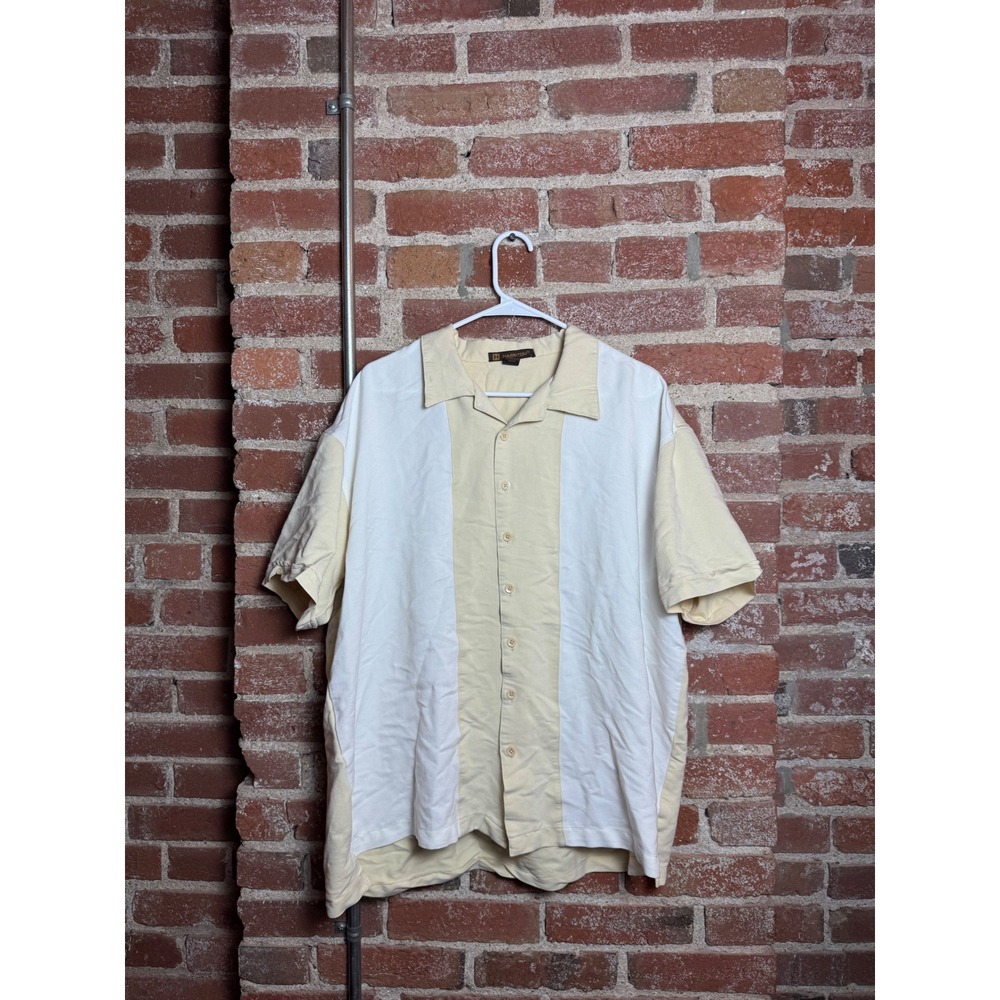 Harriton Mens XXL Bowling Shirt Cream White Colorblock Short Sleeve Button Up